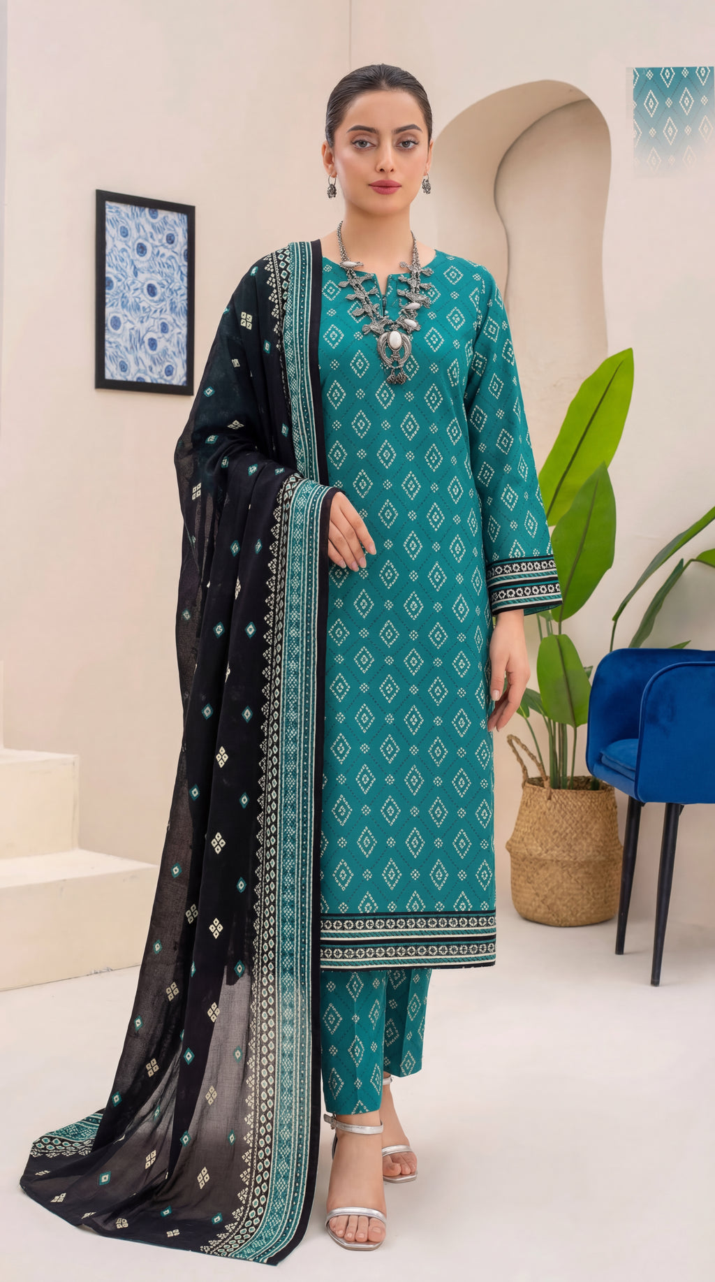 Unstitched 3 Piece Printed Lawn Suit - Khumar Collection