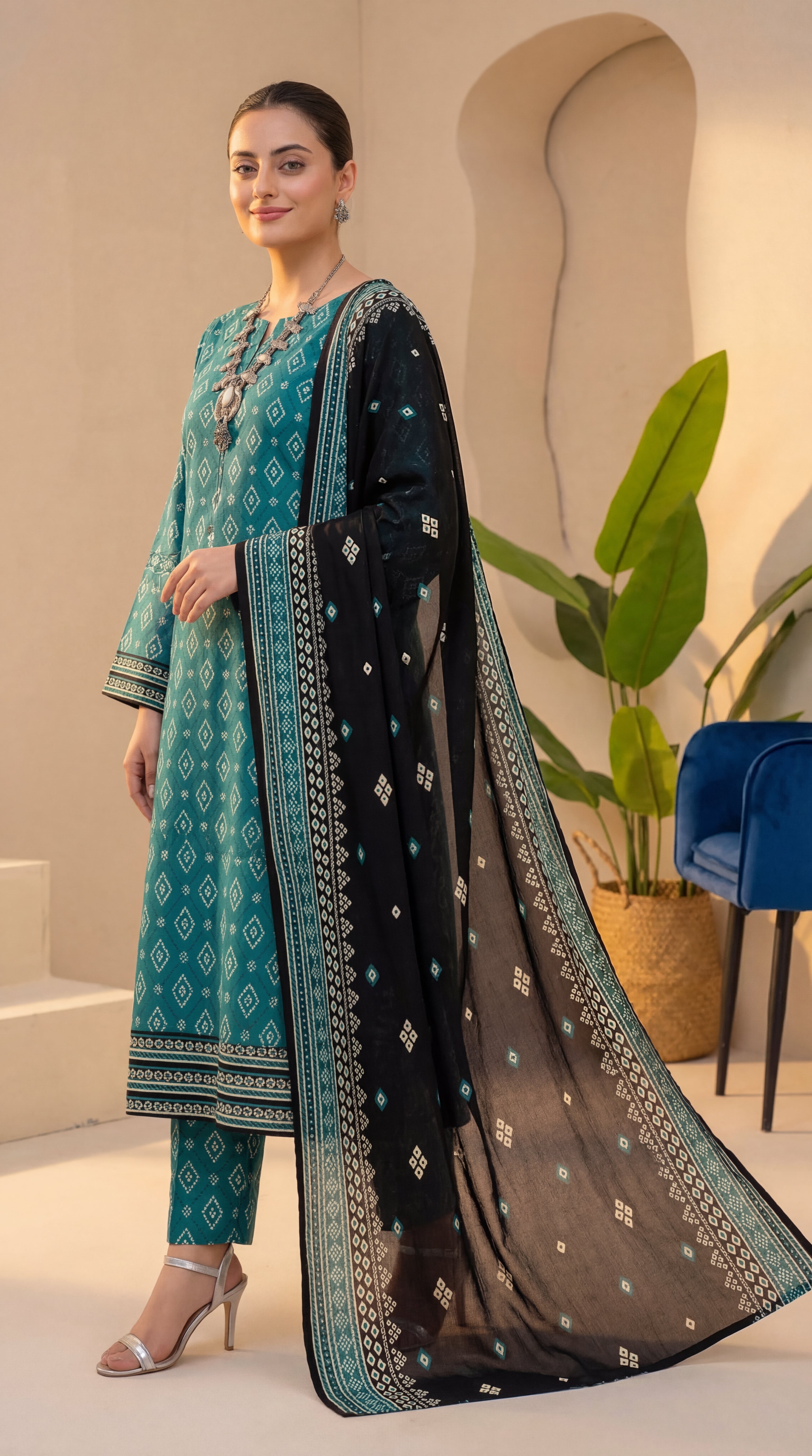 Unstitched 3 Piece Printed Lawn Suit - Khumar Collection