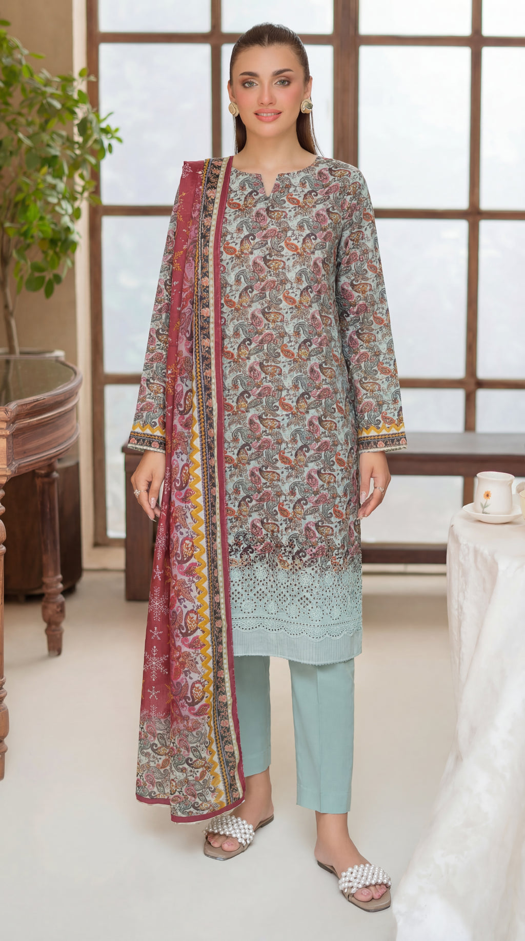 Unstitched Chikankari 3 Piece Lawn - Afreen Collection
