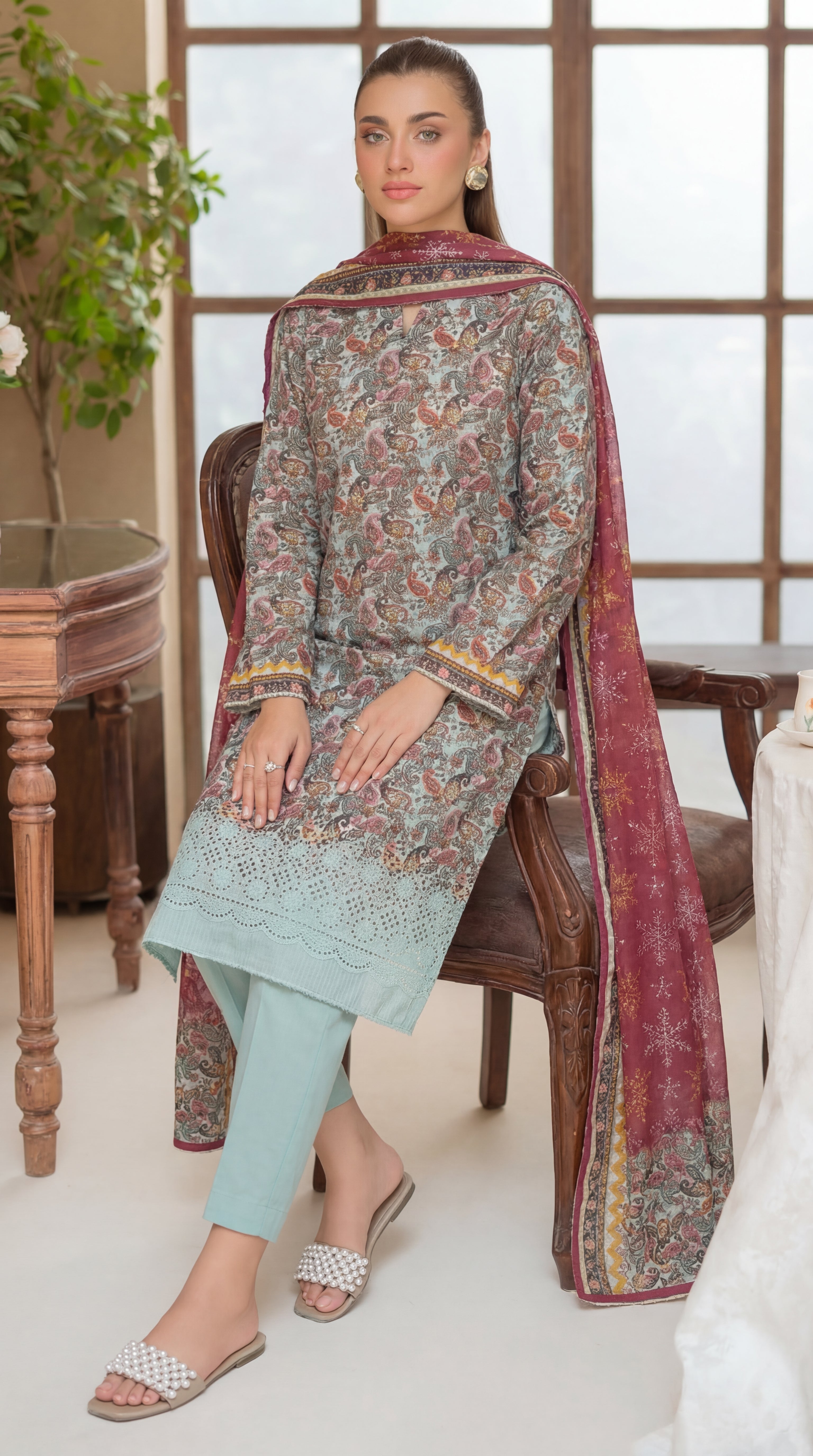Unstitched Chikankari 3 Piece Lawn - Afreen Collection