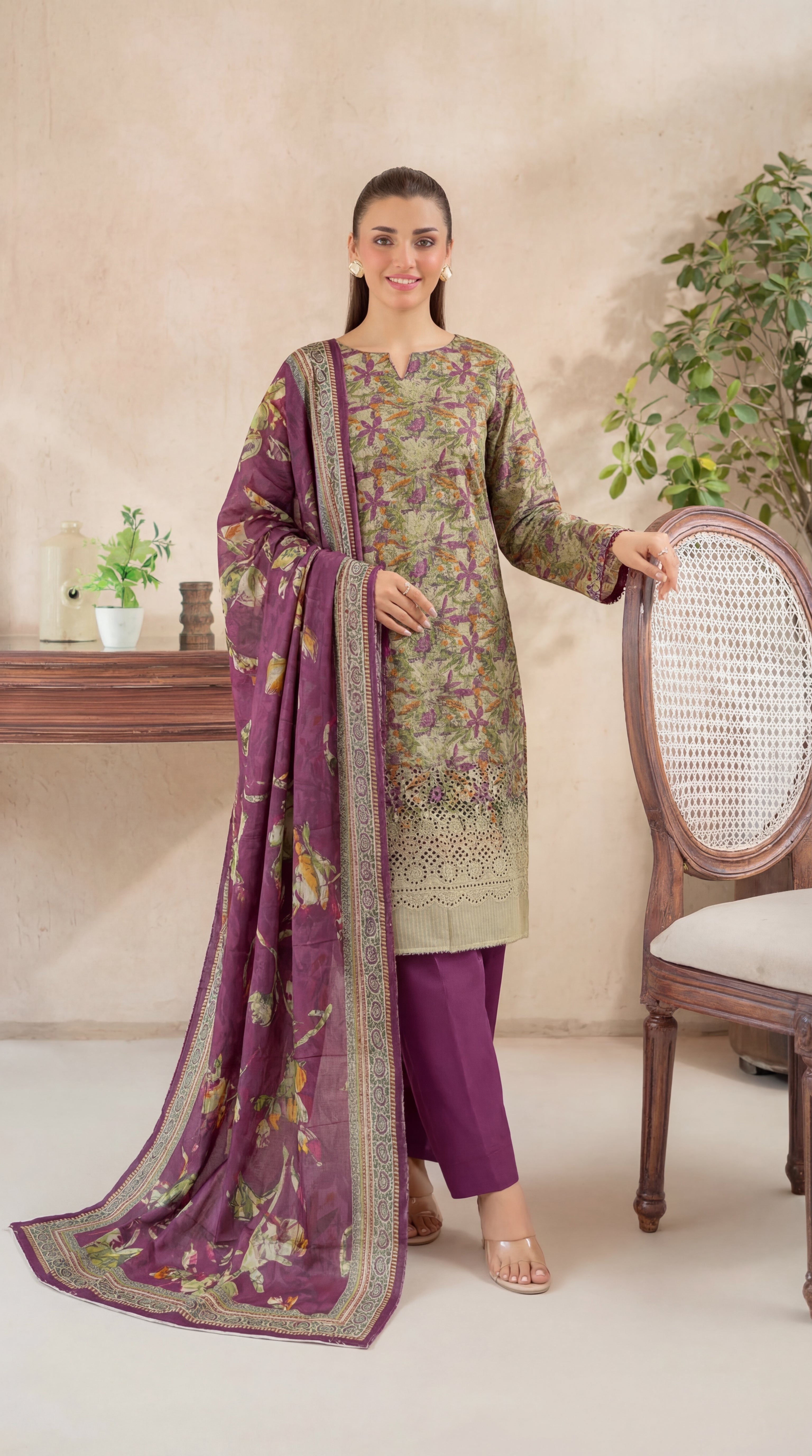 Unstitched Chikankari 3 Piece Lawn - Afreen Collection