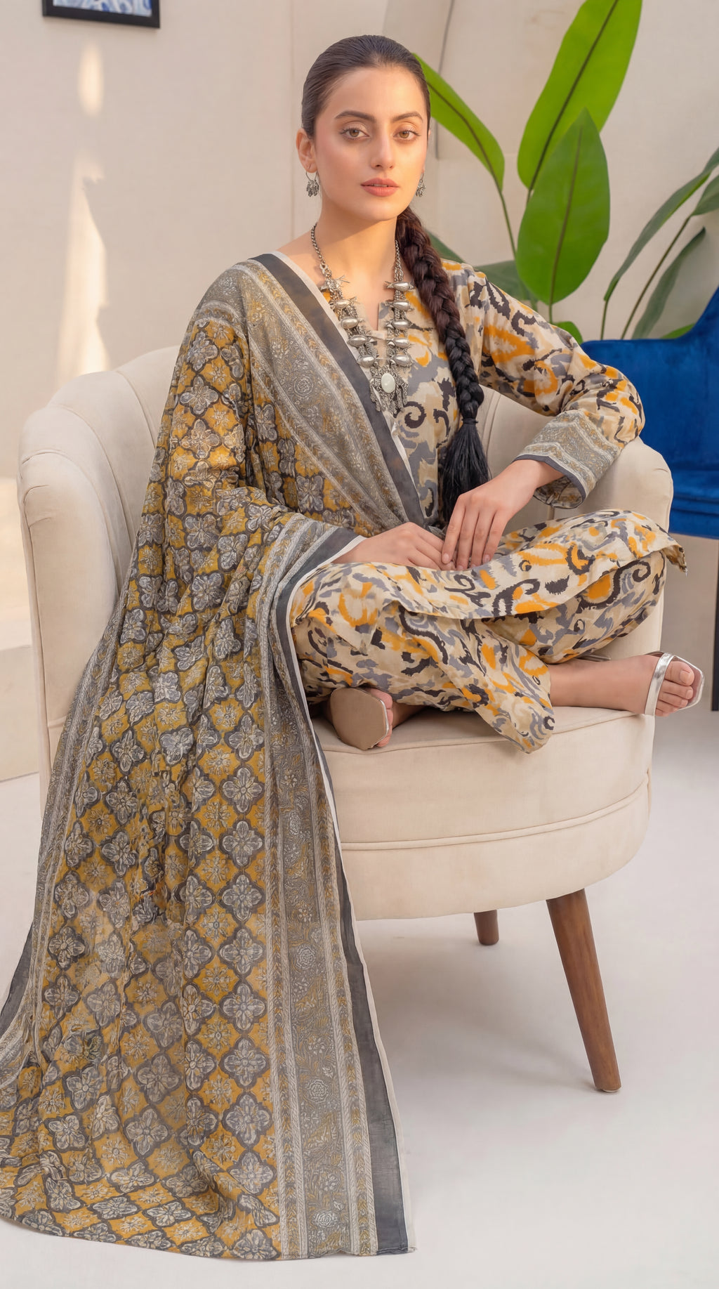 Unstitched 3 Piece Printed Lawn Suit - Khumar Collection