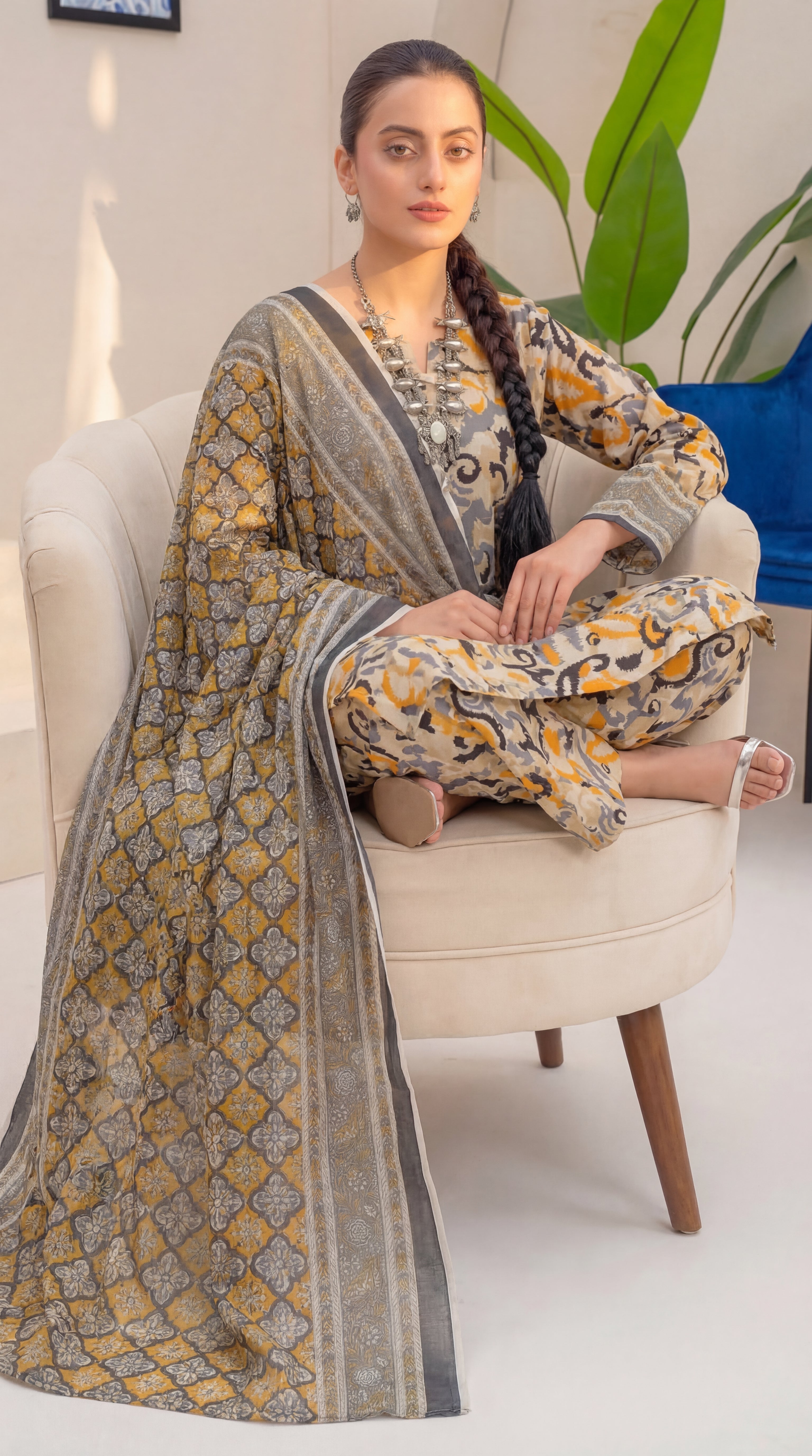 Unstitched 3 Piece Printed Lawn Suit - Khumar Collection