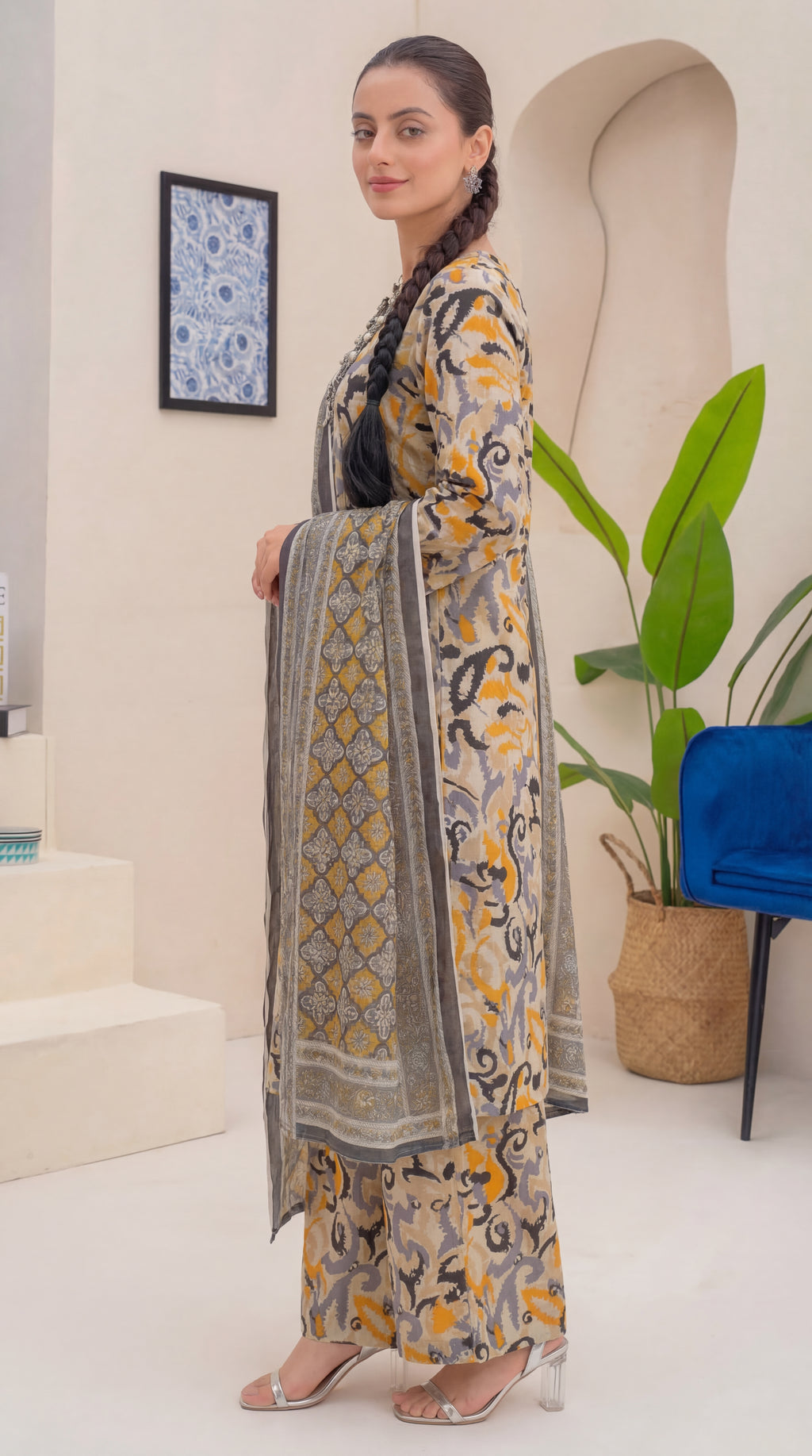 Unstitched 3 Piece Printed Lawn Suit - Khumar Collection