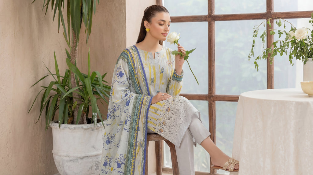 Unstitched Chikankari 3 Piece Lawn - Afreen Collection