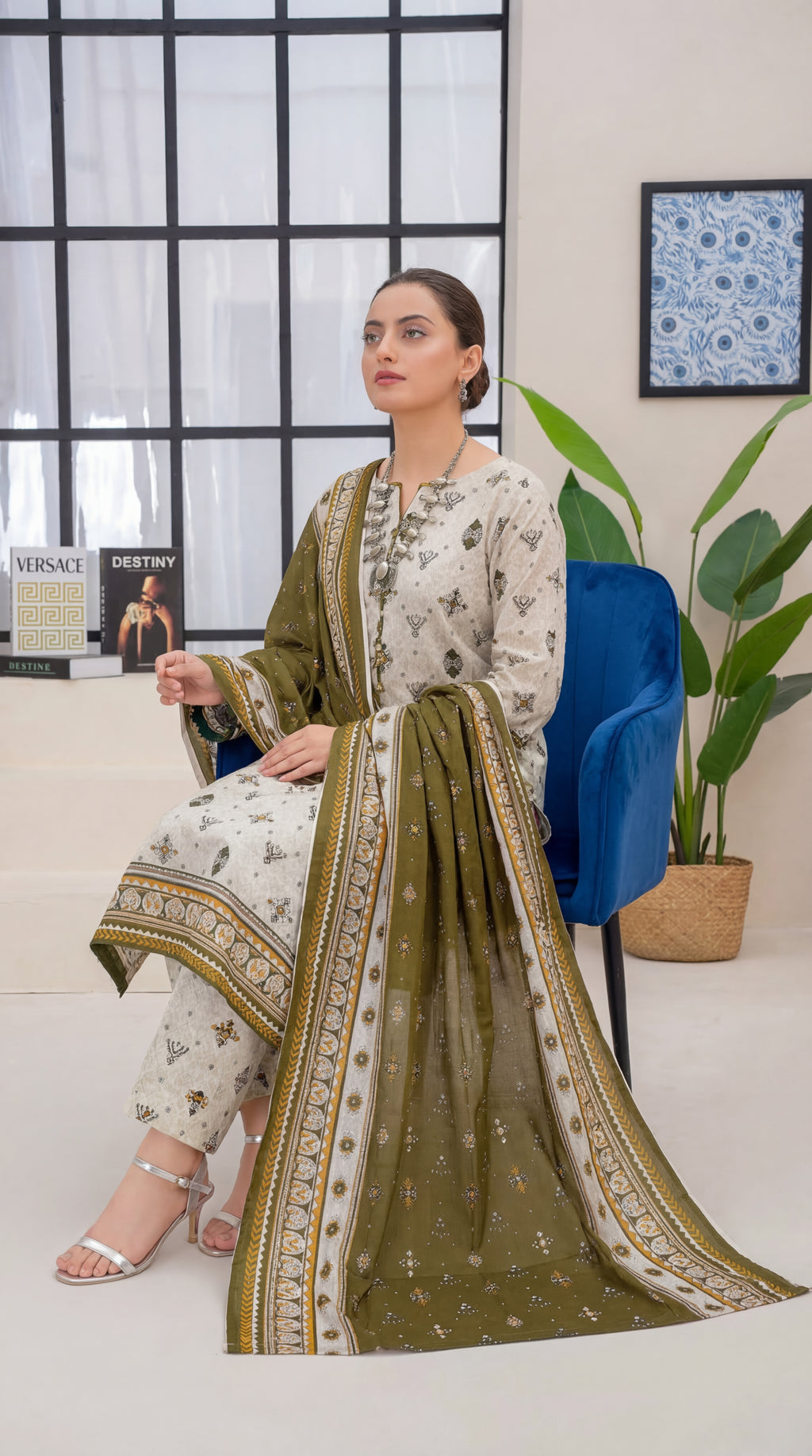 Unstitched 3 Piece Printed Lawn Suit - Khumar Collection