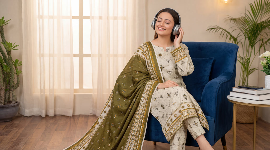 Unstitched 3 Piece Printed Lawn Suit - Khumar Collection