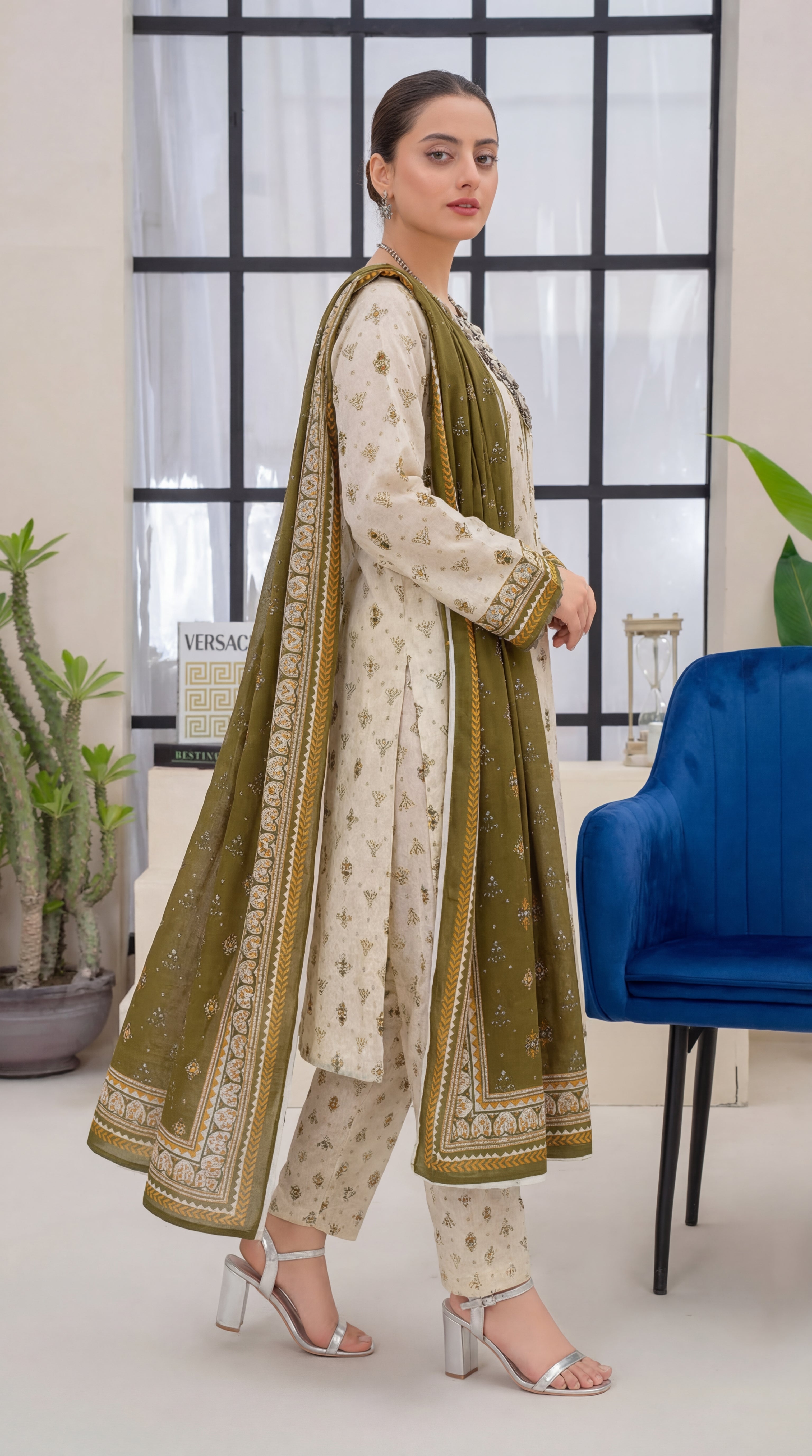 Unstitched 3 Piece Printed Lawn Suit - Khumar Collection