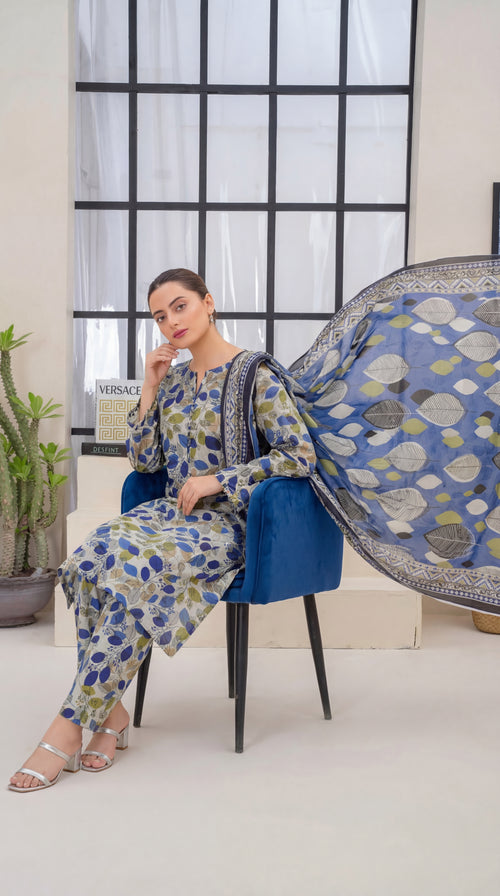 Unstitched 3 Piece Printed Lawn Suit - Khumar Collection