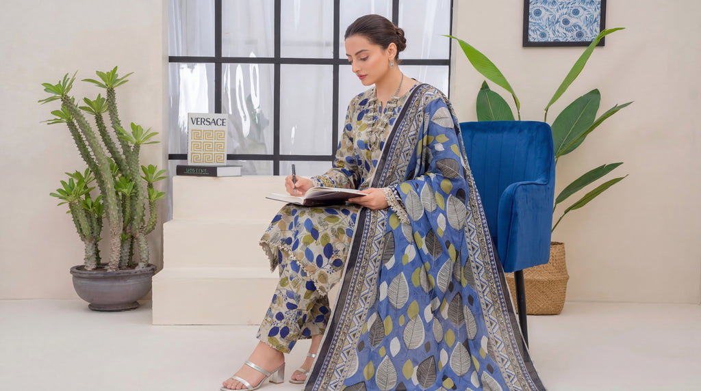 Unstitched 3 Piece Printed Lawn Suit - Khumar Collection