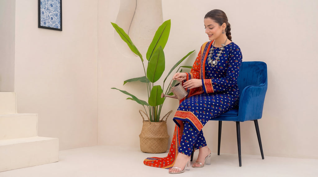 Unstitched 3 Piece Printed Lawn Suit - Khumar Collection