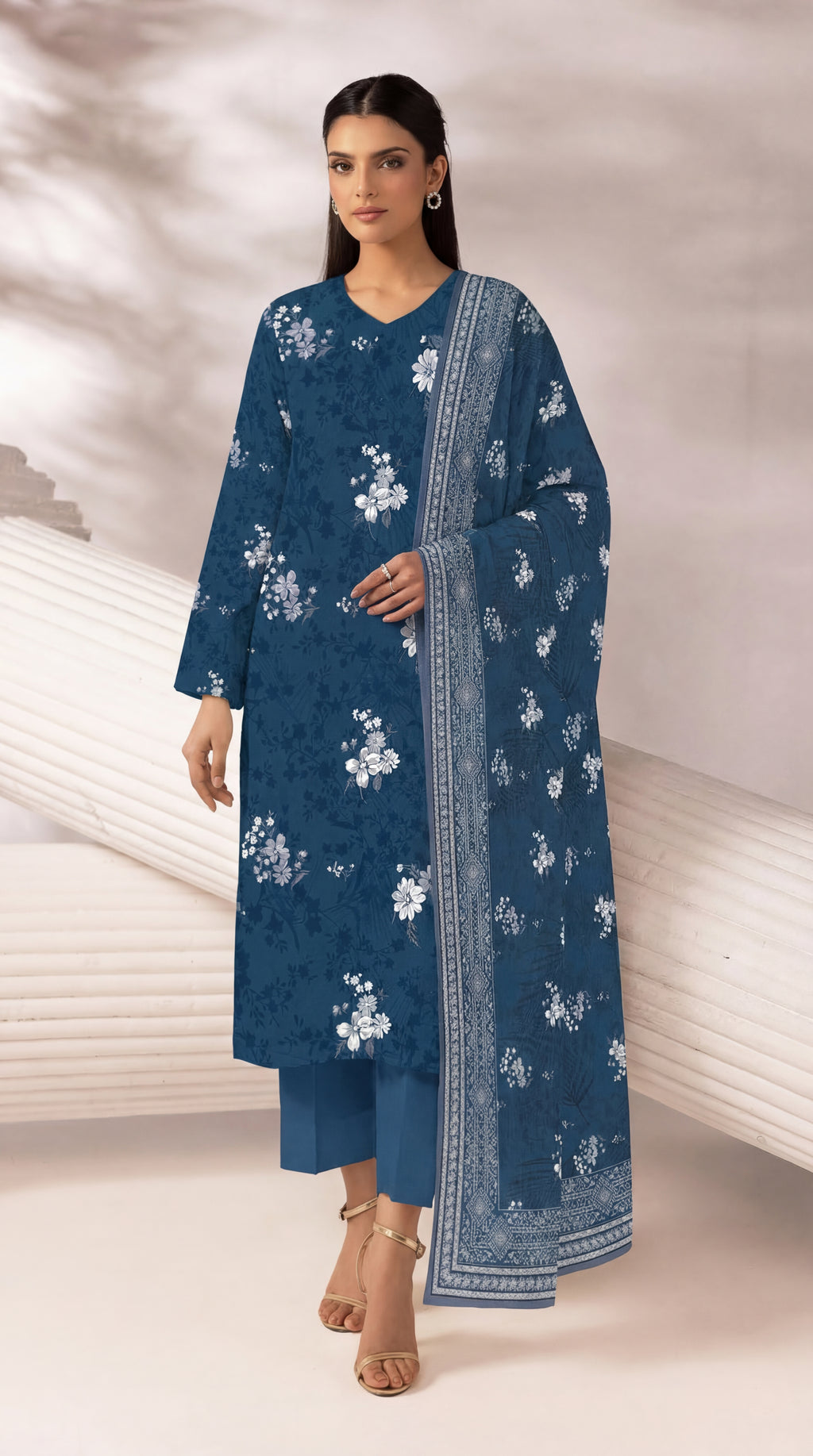 Unstitched 3 Piece Printed Lawn Suit - Rangraiz Collection