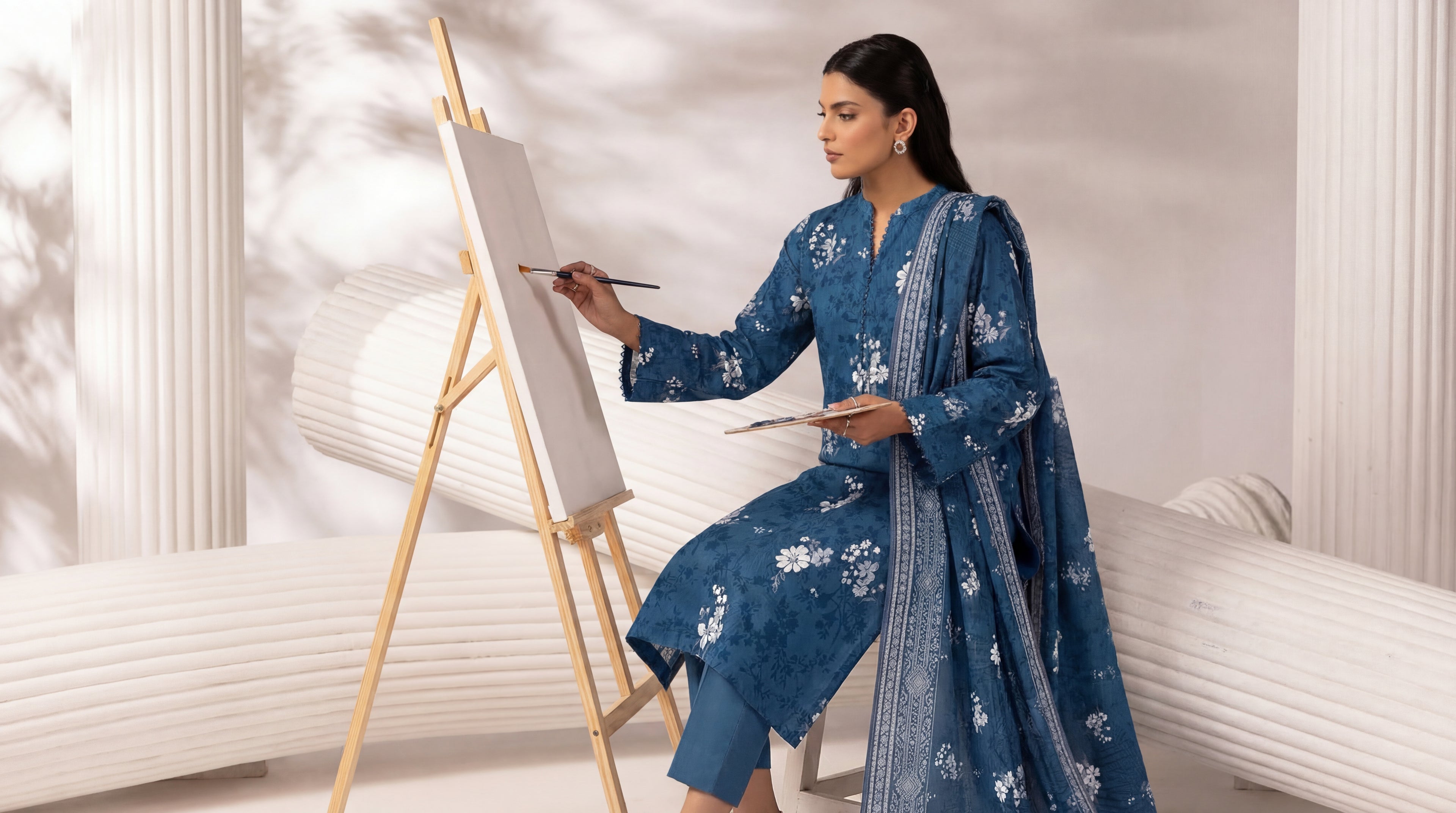 Unstitched 3 Piece Printed Lawn Suit - Rangraiz Collection
