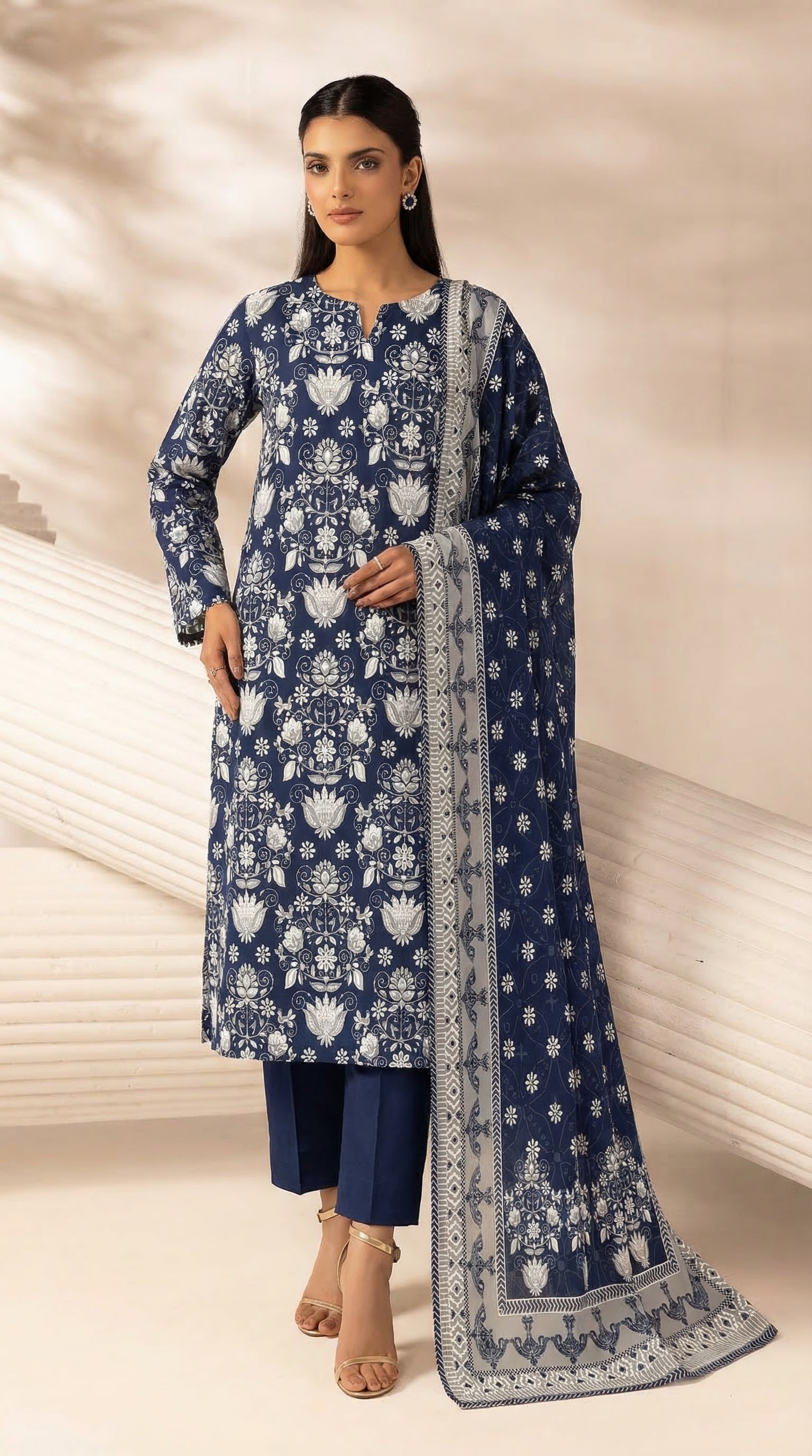 Unstitched 3 Piece Printed Lawn Suit - Rangraiz Collection