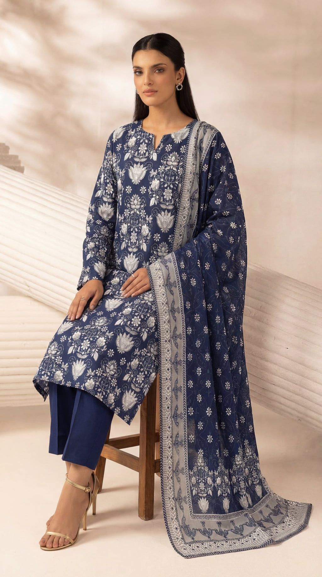 Unstitched 3 Piece Printed Lawn Suit - Rangraiz Collection