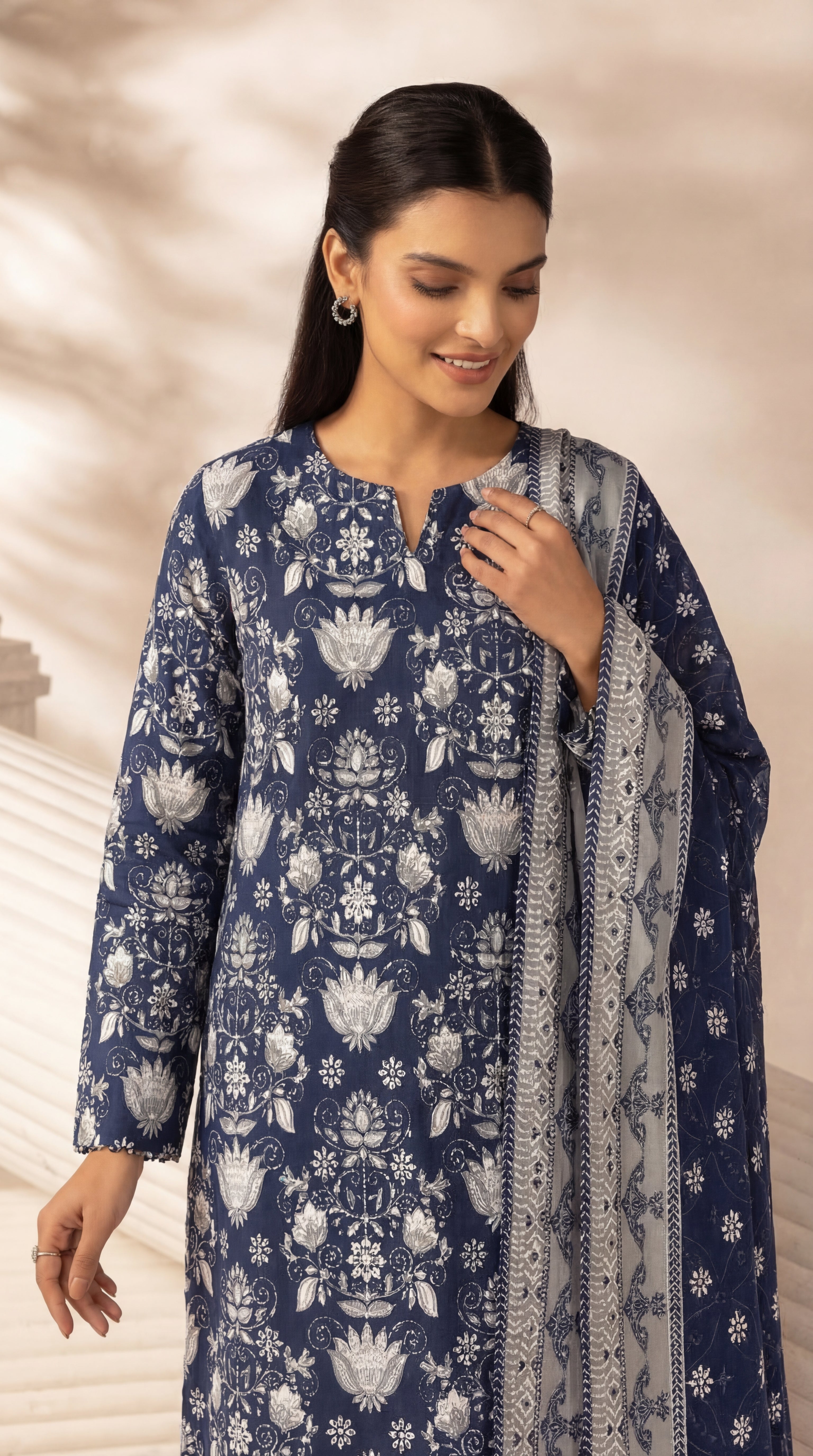 Unstitched 3 Piece Printed Lawn Suit - Rangraiz Collection