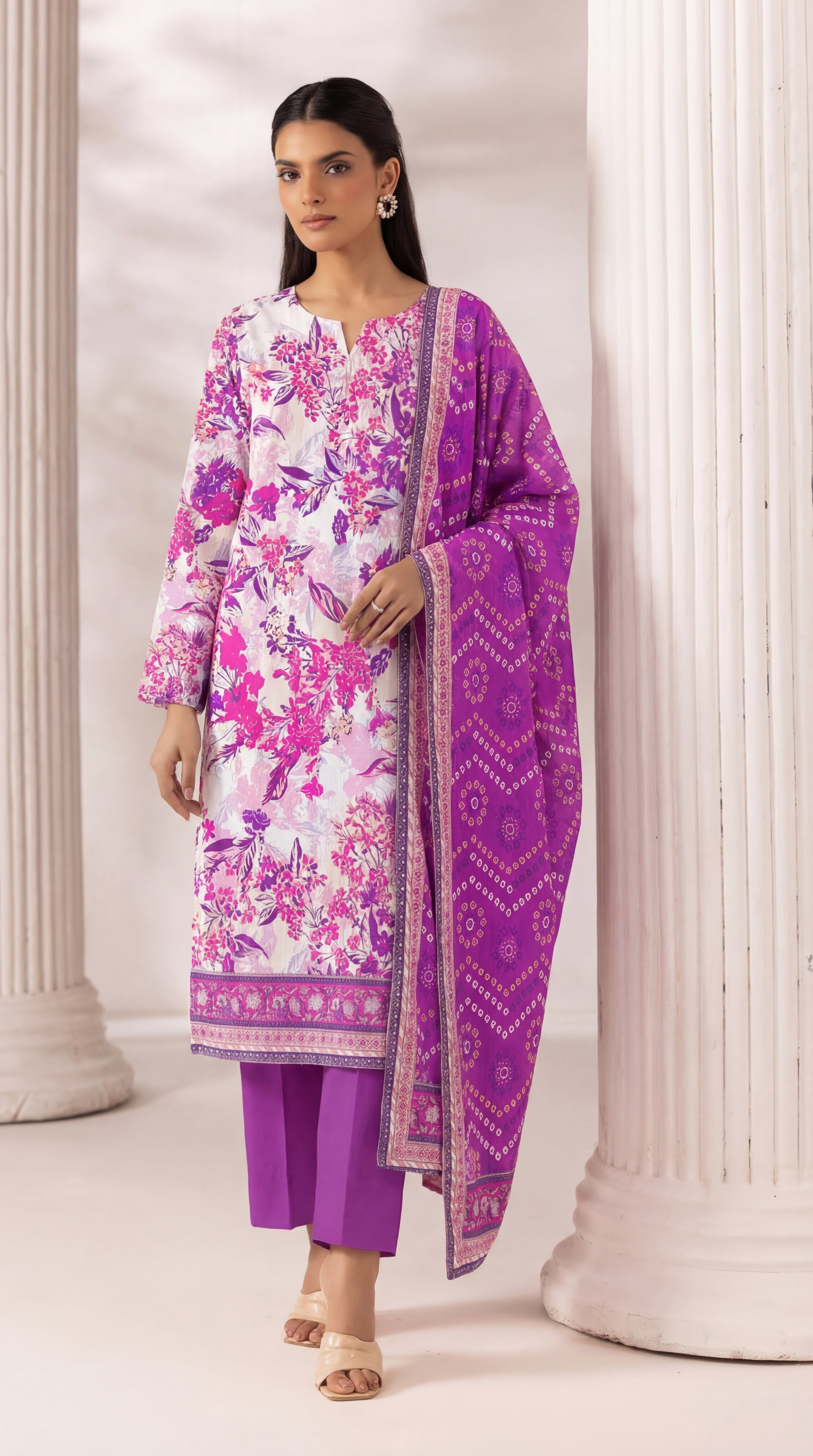 Unstitched 3 Piece Printed Lawn Suit - Rangraiz Collection
