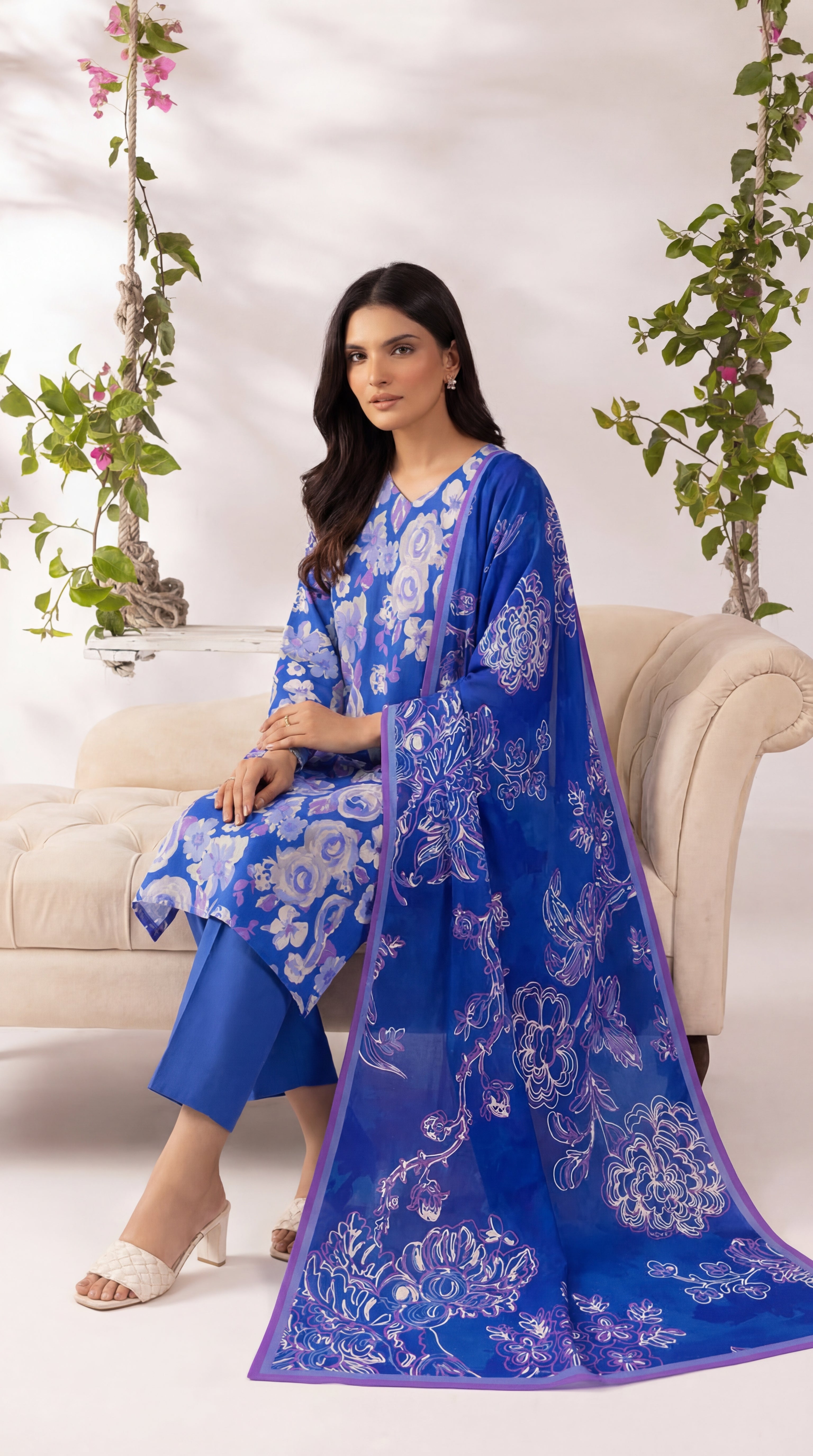 Unstitched 3 Piece Printed Lawn Suit - Rangraiz Collection