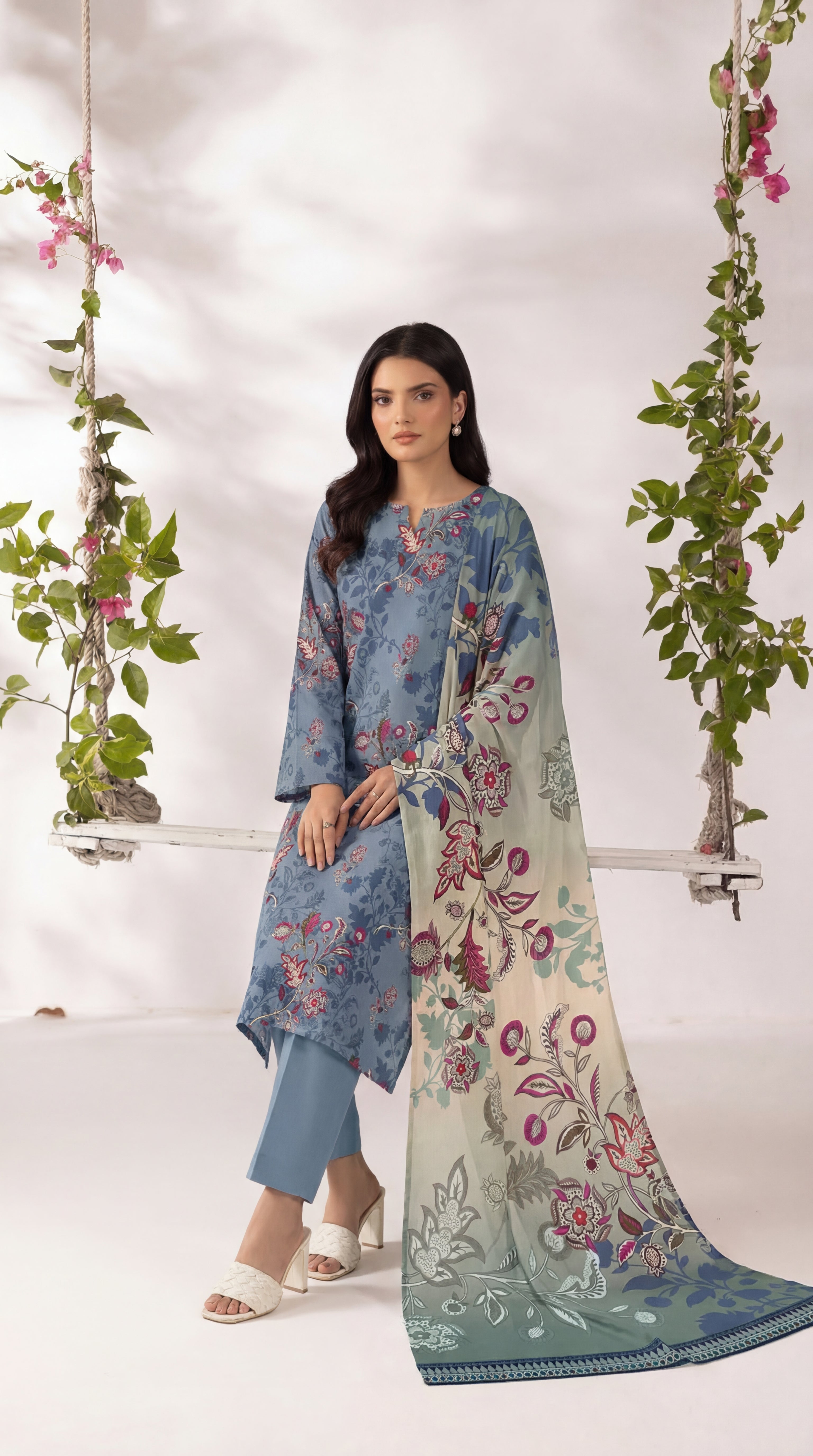 Unstitched 3 Piece Printed Lawn Suit - Rangraiz Collection
