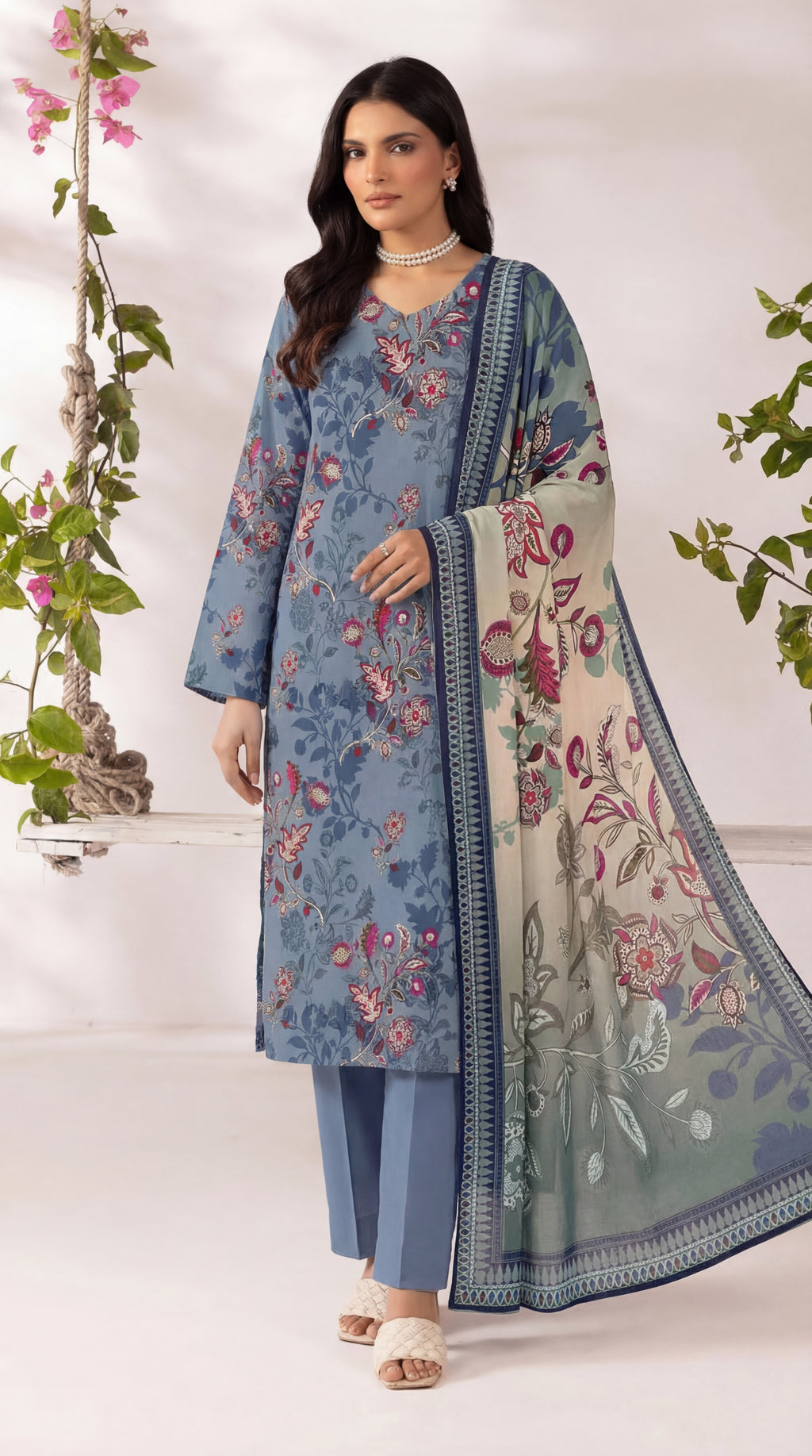 Unstitched 3 Piece Printed Lawn Suit - Rangraiz Collection