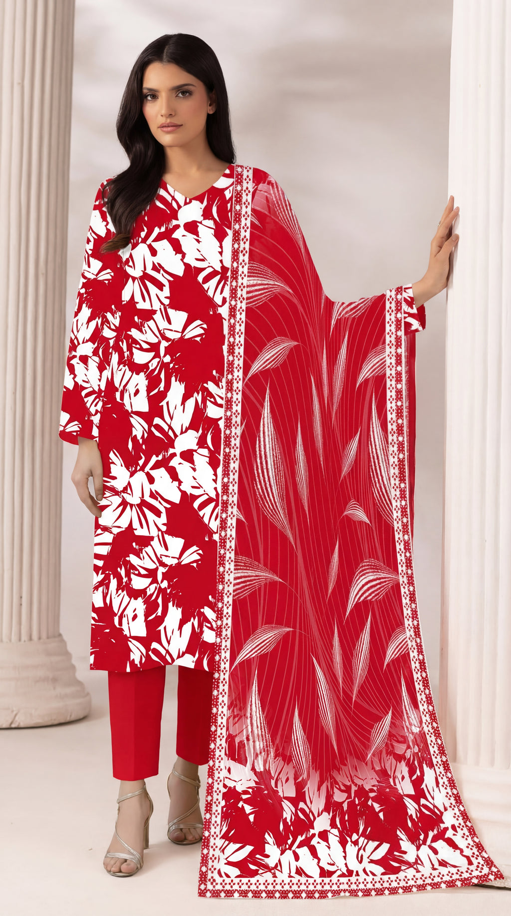 Unstitched 3 Piece Printed Lawn Suit - Rangraiz Collection