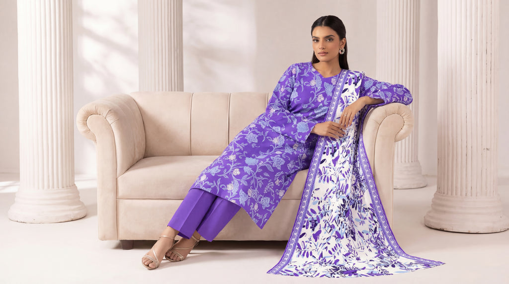 Unstitched 3 Piece Printed Lawn Suit - Rangraiz Collection