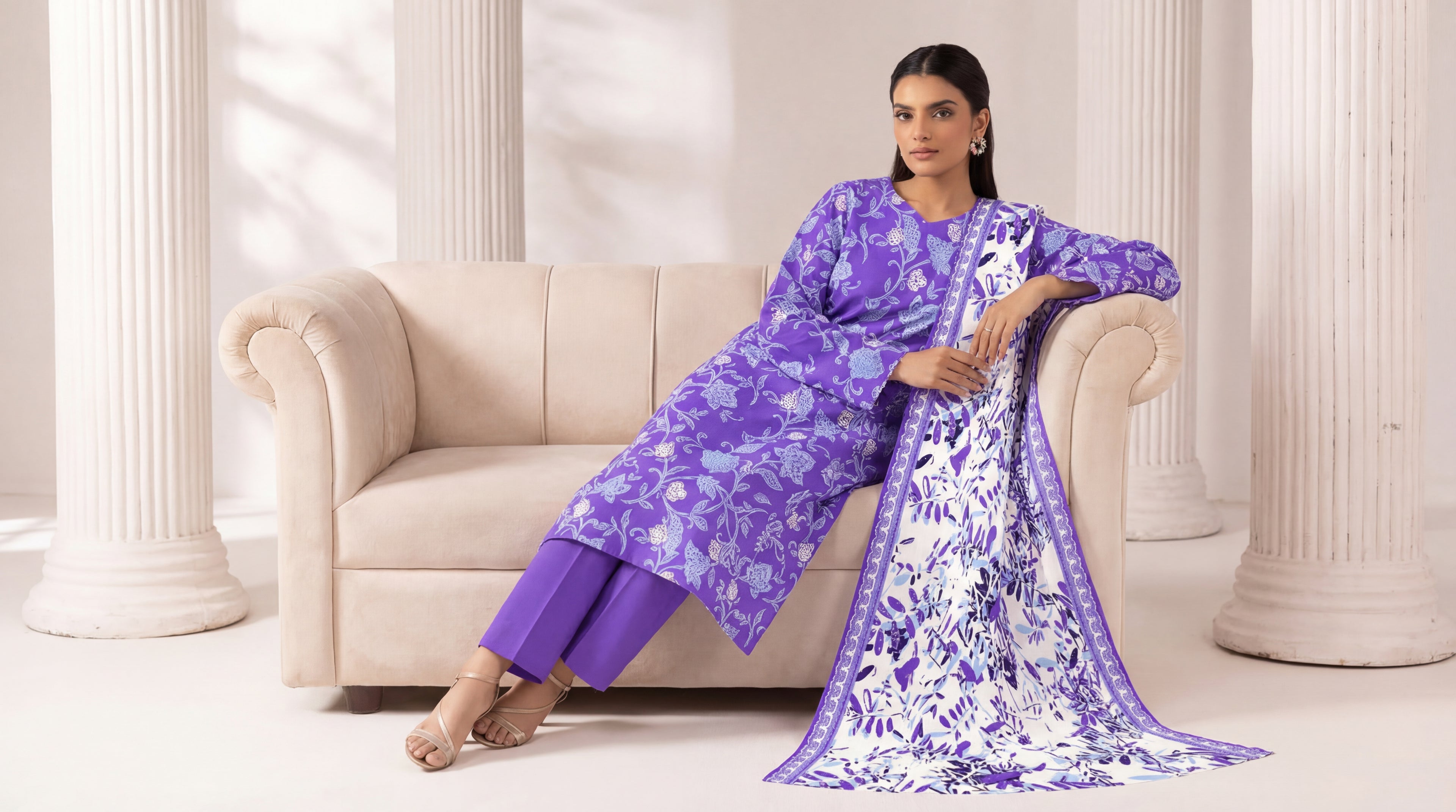 Unstitched 3 Piece Printed Lawn Suit - Rangraiz Collection