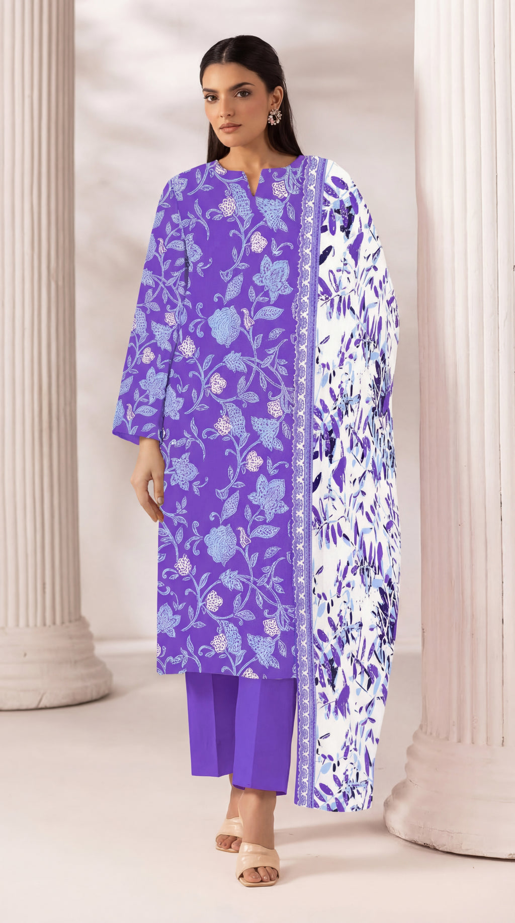 Unstitched 3 Piece Printed Lawn Suit - Rangraiz Collection