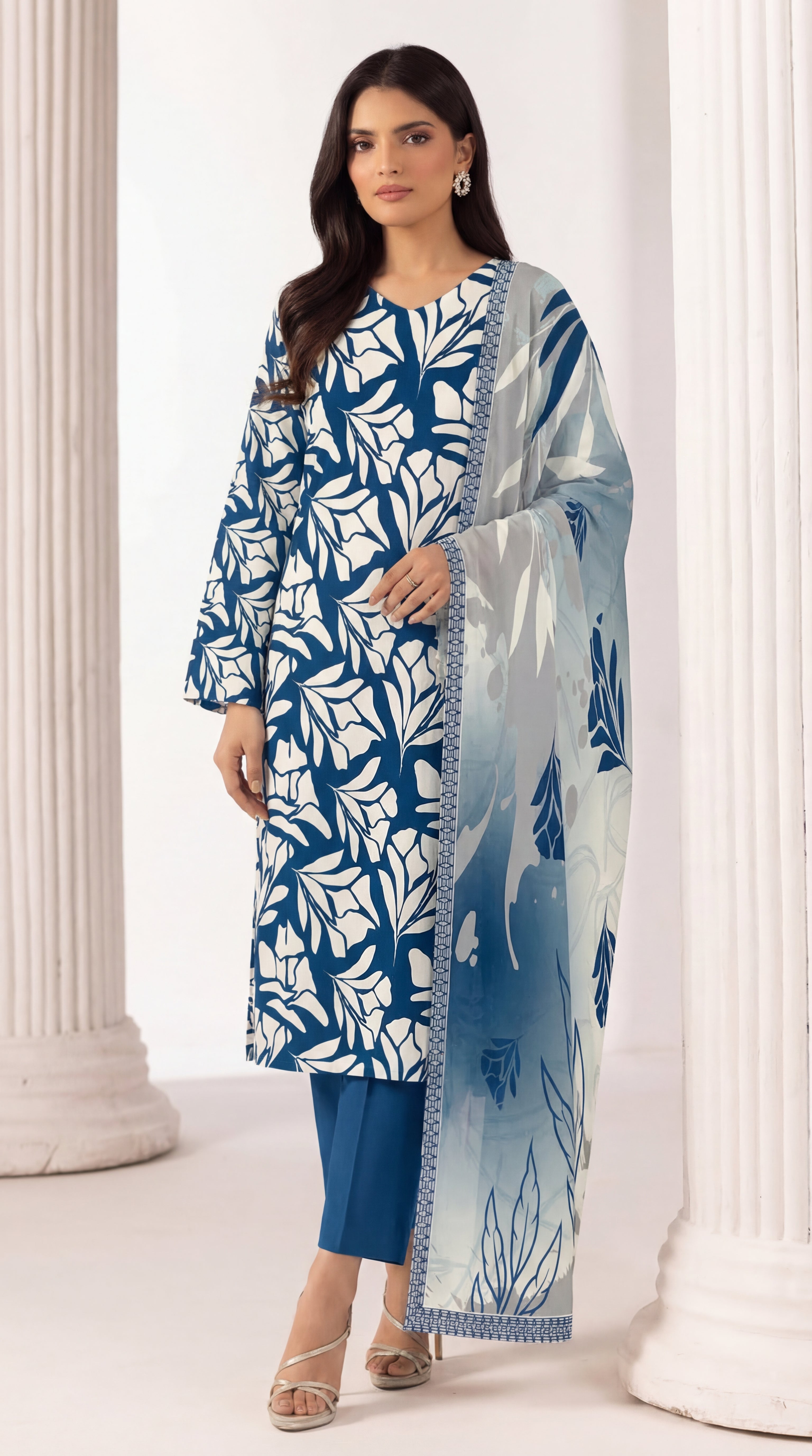 Unstitched 3 Piece Printed Lawn Suit - Rangraiz Collection